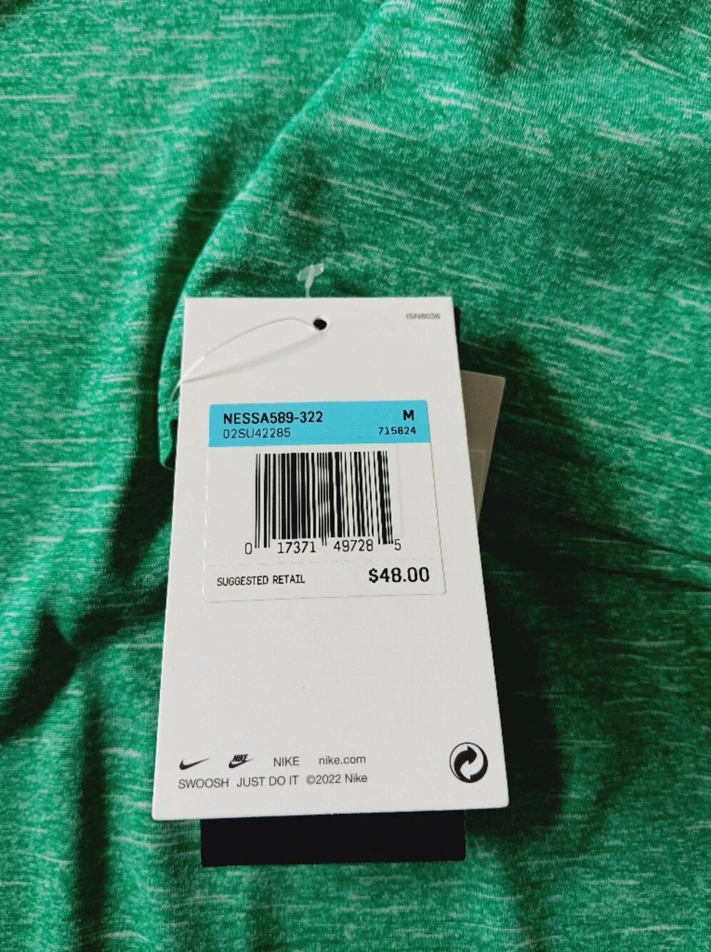Nike Swim Dri-Fit UPF 40+ Short-Sleeve Crewneck Shirt Green Medium